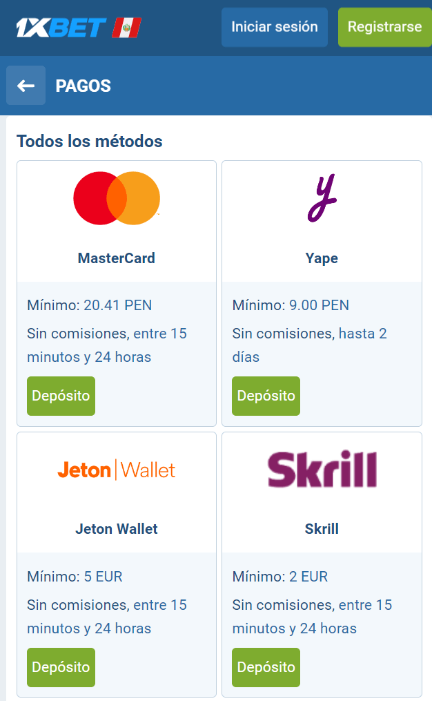 1xbet depósito mastercard