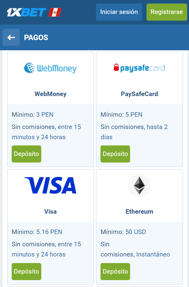 1xbet visa depósito