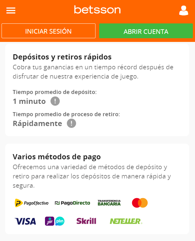 métodos de pago en betsson