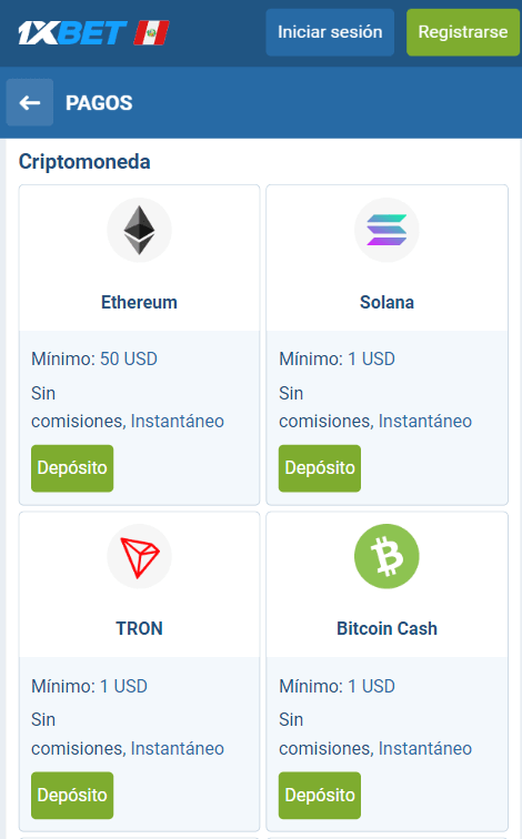 depósitos de criptomoneda 1xbet